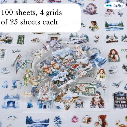 Image of FunBlast Self Adhesive 640Pcs /100 Sheets, Flowers Bloom in All Seasons Stickers, Retro Decorative Sticker's for Scrapbook, Japanese Style Sticker's for Project, Journals, Scrapbooking (Winter)