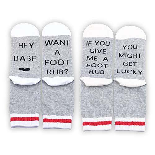 MBMSO Couples Socks Matching Engagement Gifts 2 Pairs Lover Couple Socks Wedding Gifts If You Give Me a Foot Rub2