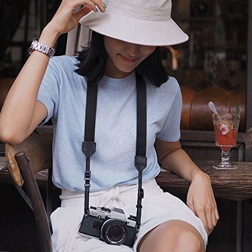 Padwa Lifestyle Black Camera Strap - 1" Pure Cotton Vintage Woven Neck & Shoulder Straps With Full Grain Cowhide Head, Camera Straps For Photographers With Quick Release Buckles #TOP3