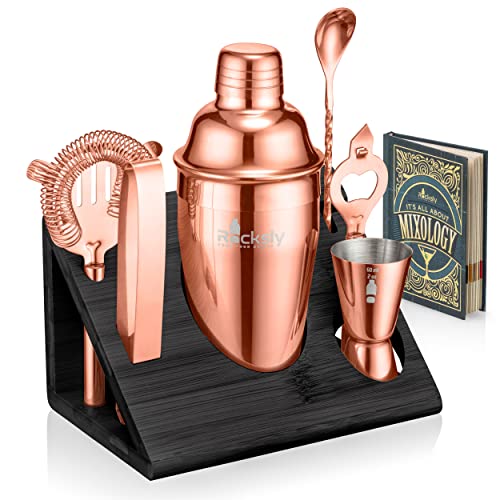 Rocksly Mixology Bartender Kit And Cocktail Shaker Set For Drink Mixing | Mixology Set With 6 Bar Set Tools And Bamboo Stand Makes It The Perfect Home Cocktail Kit | Complete Bartender Kit (Copper) #TOP5
