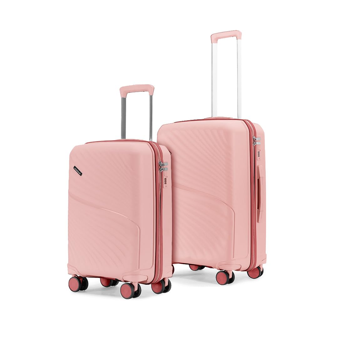 LAttitude By Provogue Meridian Set of 2 Trolley Bags Cabin + Medium Polypropylene Hard Suitcase, 8 Spinner Wheels, 2-Pocket Convipack, Recessed Number Lock for Men & Women Blossom Pink/Megenta Pink