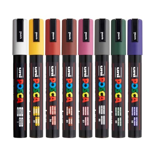 Image of Posca PC-5M Marker | 1.8-2.5 mm Bullet Shaped Tip (Dark Tone, Pack of 8)