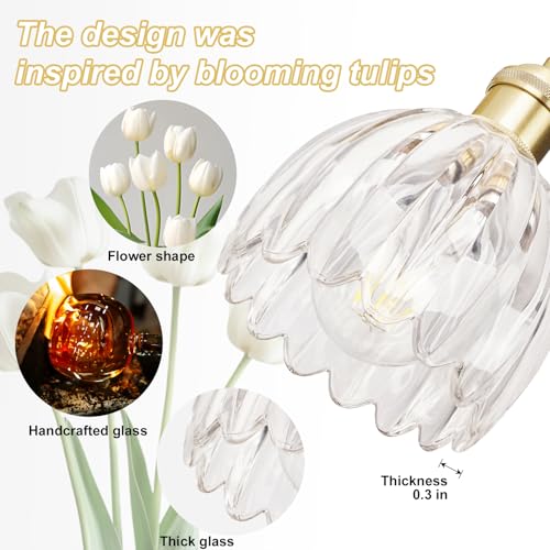 Image of Vintage Bathroom Light fixtures, Gold Vanity Lights, ETL Certified | 18.5 in, Clear Tulip Glass Shade, Hardwired Bathroom Vanity Light, E26 Socket, Bulbs Not Included