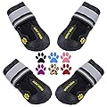 QUMY Dog Boots Waterproof Shoes for Dogs with Reflective Strip Rugged Anti-Slip Sole Black 4PCS (Size 2: 2.4"x1.7"(LW), Red)