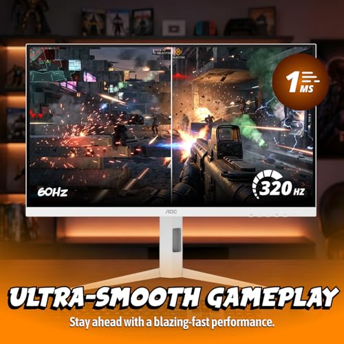 Image of AOC 27 Inch Gaming Monitor QHD 320Hz Mini-LED HDR1000, White, Q27G4SLM /WS | 2560x1440 Computer Monitor, 1ms GtG, HDMI 2.1, DP 1.4, Height Adjustable Stand, Earphone Out, VESA Mount, Console Ready