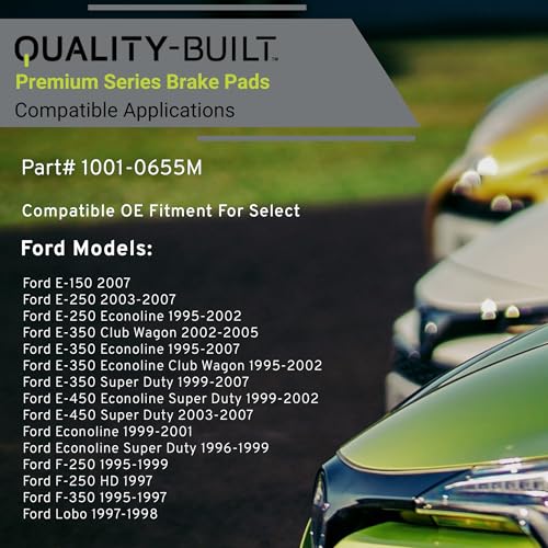 Image of QUALITY-BUILT Front Semi-Metallic Brake Pads, Premium 1001-0655M, Compatible with 1995-2007 Ford (E-150,E-250,E-250 Econoline,E-350 Club Wagon,E-350 Econoline,E-350 Econoline Club Wagon,E-350 Super)