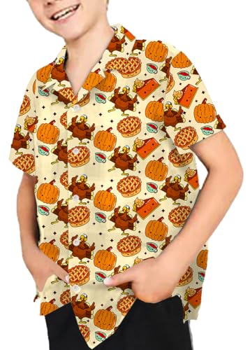Image of Remimi Unisex Kids Halloween Shirt Boys Pumpkin Ghost Shirts Hawaii Button Up Tops 5-14 Years