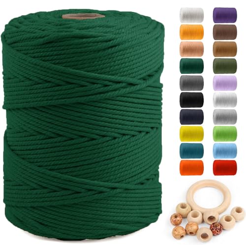 image for Macrame Cotton Cord 5mm x 328yds, ZUEXT Natural Handmade Blackish Gree