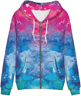 Aesthetic Galaxy Women's Zip Up Hoodie Watercolor Peony Casual Comfy Pul...