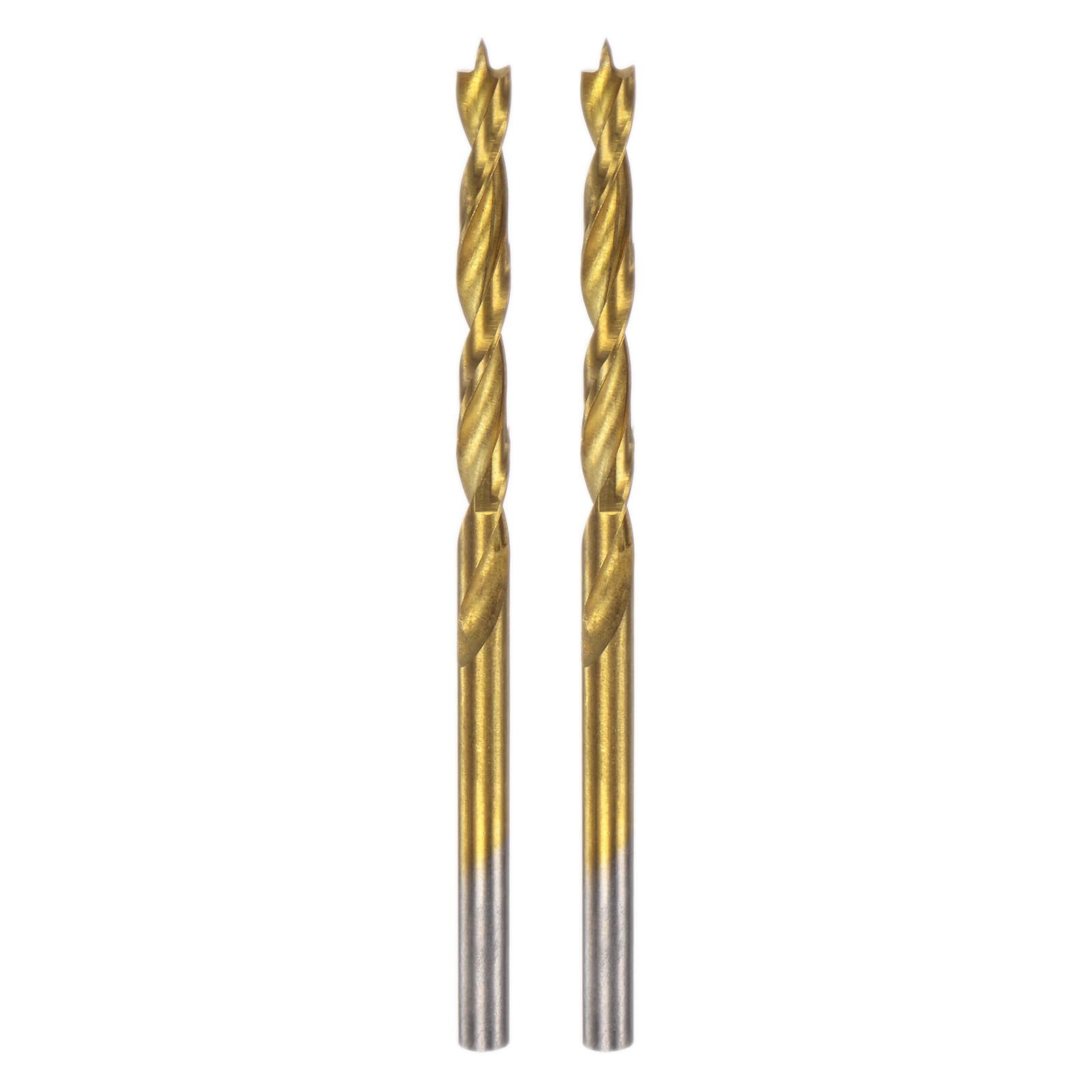 QUARKZMAN 2pz Punte Trapano Brad Point 3.5mm(9/64") Dia Dritto Codolo Tondo Punta Trapano Metrica Brad Point Spirale Punta Elicoidale per Falegname Lavorazione Legno Gomma, Dorato