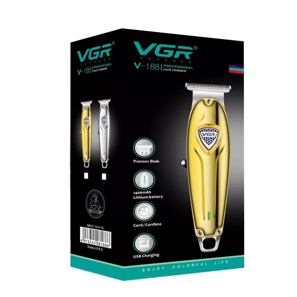 VGR Original V-188 PG Professional Rechargeable and Cordless Beard/Hair Clipper Runtime 150 min Trimmer for Men, Barbers and Stylists (Gold)
