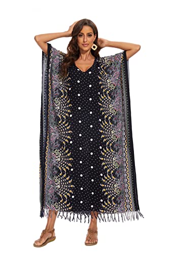 Image of Beautybatik Boho Flora Printed Women Plus Size Kaftan Kimono Loungewear Maxi Long Dress Size XL to 4X