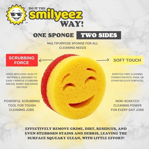 Image of Smilyeez Scrub Moji Duo Scrubbing Sponge (Set of 3) Dual-Sided Scrub Sponges Multipurpose Sponge Scratch-Free Stain and Odor Resistant