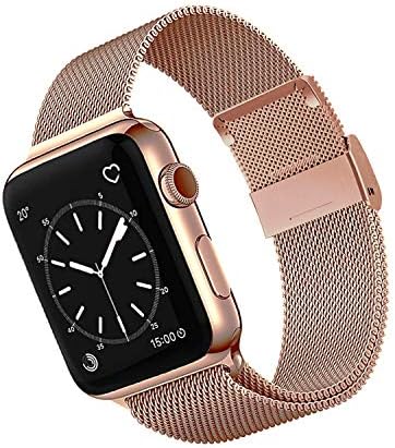 OKPPA Compatible for Apple Watch Band 38mm 40mm 42mm 44mm, Adjustable Magnetic Stainless Steel Mesh Metal Closure Loop with Iwatch Series 5 4 3 2 1(Rose Gold, 42mm/44mm)