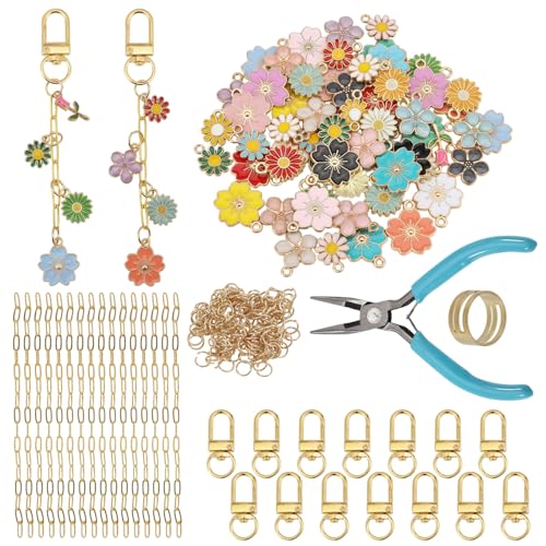 Kit porte-clés fleurs colorées GLOBLELAND de 231 pièces avec pendentifs cerisier et outils