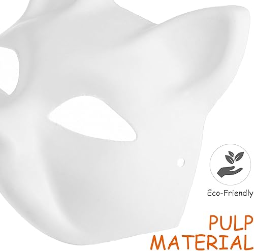 Miniatura 3 de ULTNICE 15 máscaras de papel blanco pintadas a mano, máscaras de papel maché, máscaras de Halloween para gato, máscaras de animales sin pintar para