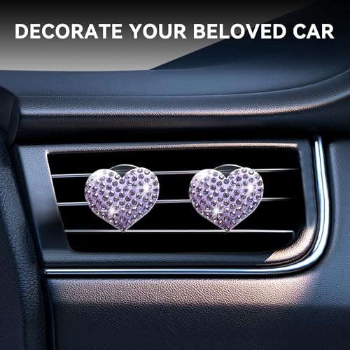Image of Car Bling Air Vent Clips, 2 Pcs Bling Heart Charm Air Conditioning Outlet Clip, Crystal Rhinestone Accessories, Car Interior Decoration Cute Accessories for Women Girls (Purple, Vanilla)