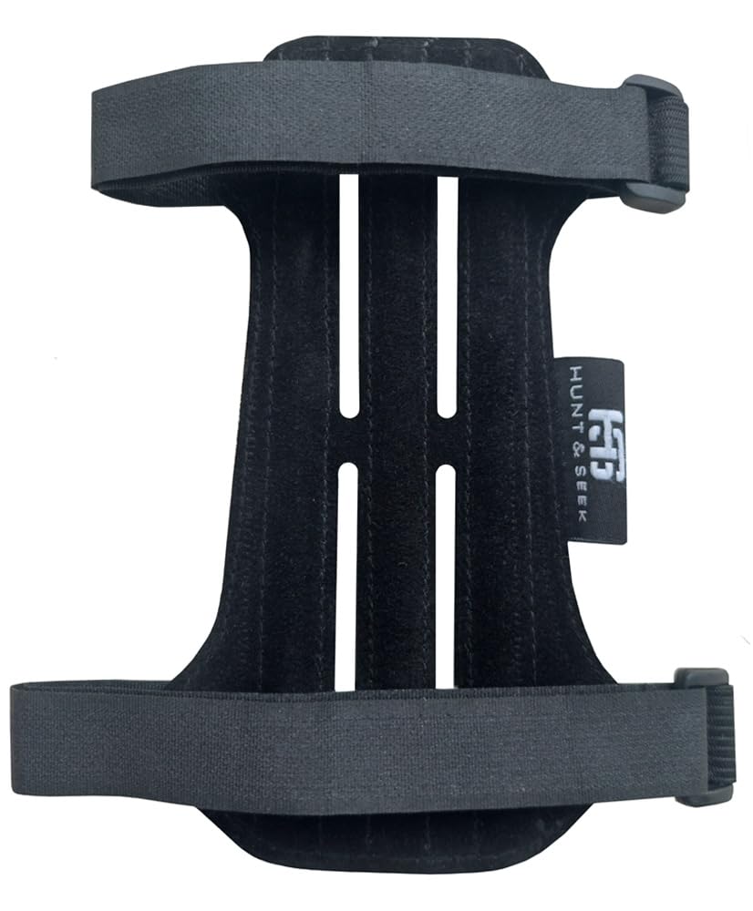 Hunt & Seek Fabric Archery Arm Guard 2 Hook-and-Loop Adjustable Straps Suede Leather Hunting Arm Guard Forearm Wrist Protector Archery Bracer Unisex - Black
