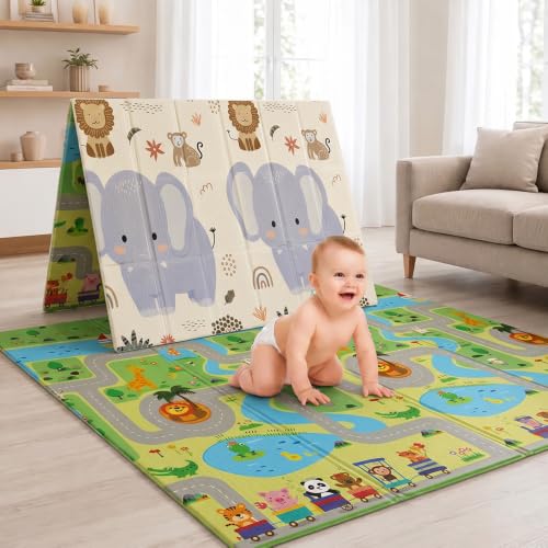Image of StarAndDaisy Baby Play Mat for 0 to 2 Years, 6mm Thick Foldable XPE Baby Mats for Floor, Reversible Cushioned Mat for Kids Playing, Lightweight & Portable Playmat, 149 x 178 cm