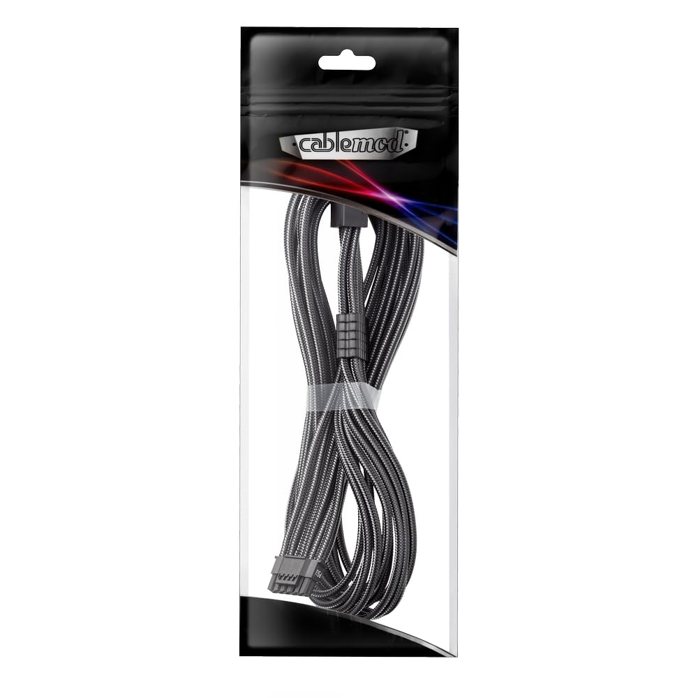 CableMod Universal Pro ModMesh Sleeved 12V-2x6 12VHPWR 90° StealthSense Direct PCIe Cable (Variant A, Carbon)