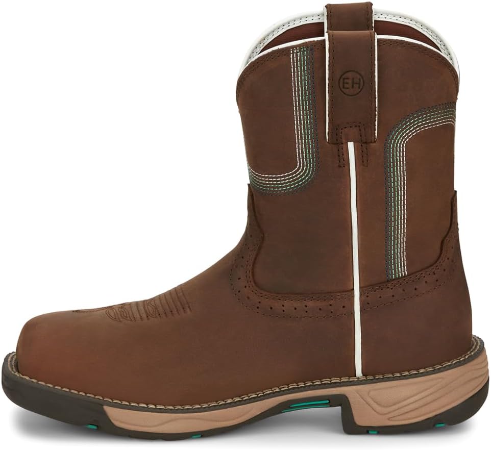 Justin Original Workboots Womens Stampede Rush 8" Waterproof Square Composite Toe Work Safety Shoes Casual - Brown - Size 9 B