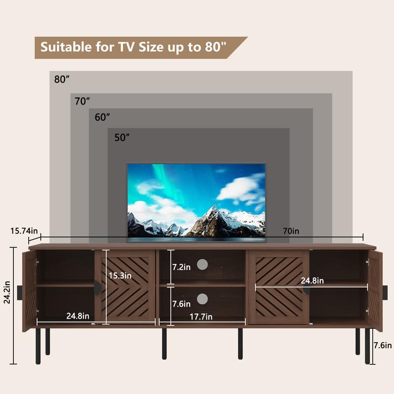 Image of ARTPOWER 70 inch TV Stands, Entertainment Center with Storage, Brown
