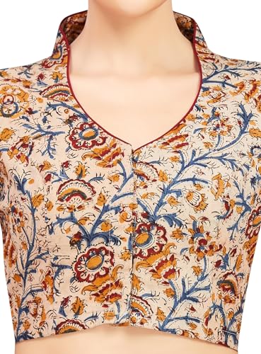 Image of Studio Shringaar Women Cotton Kalamkari Printed with Elbow Length Sleeves Readymade Saree Blouse