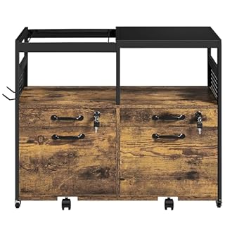 Yaheetech Mobile File Cabinet Office Lateral Filing Cabinets Printer Stand with 4 Drawrs & 2 Open Compartments For Home Office Rustic Brown