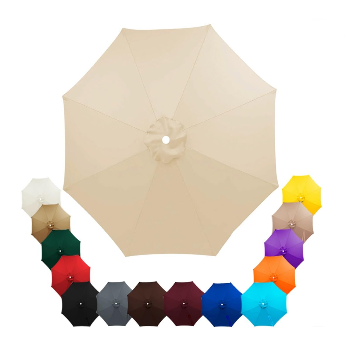 Parasol Replacement Canopy 2.5m, 2.7m, 3.5m, 6/8 Arms , Garden Umbrella Replacement Parasol Fabric, for Yard, Beach, Garden Umbrella, Canopy Only, Beige(Beige,2.7m/8-Ribs)