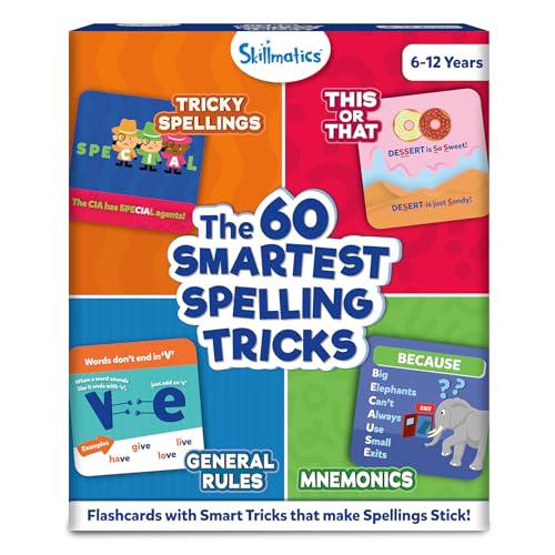 Image of Skillmatics Spelling Tricks Flash Cards for Kids - 60 Cards with 4 Categories, Spelling Strategies for Writing Practice & Test Prep, Screen-Free Language Learning Aids, Educational Gift for Ages 6-12