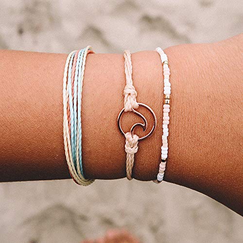 Kelistom Handmade Braided Wax Rope Adjustable Strand Wrap Bracelet Set Waterproof Wave Shell Charm Stretch Knot String Thread Bracelets Friendship Jewelry Pink #TOP1
