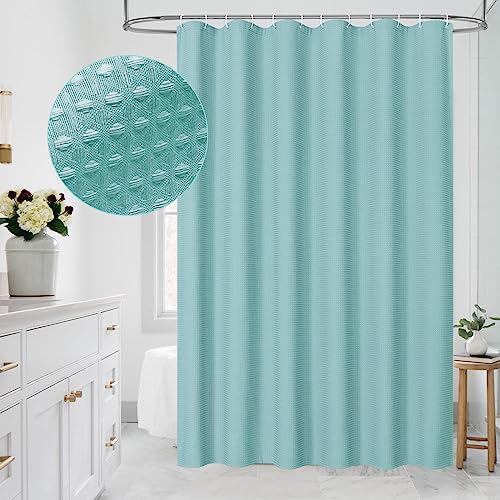 MitoVilla Teal Waffle Fabric Shower Curtain,...
