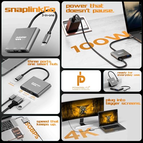 Image of Dubstep SnaplinkGo 3-in-1 Type C to HDMI USB Hub, Grey, Aluminium Alloy, 4K Output, USB 3.2 High Speed Data Transfer, PD 3.0 Charging (Grey)