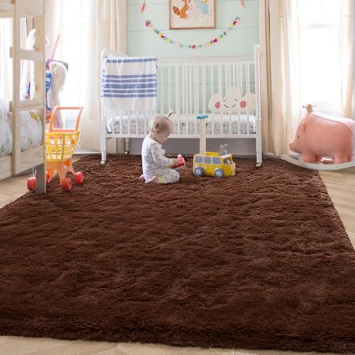 HOMORE Large Area Rugs 9x12 Living Room, Brown Area Rug Big Rugs for Bedroom, Soft Fluffy Plush Furry Rug for Kids Playroom Classroom, Modern Shaggy Rugs and Carpets for Farmhouse Living Room Decor