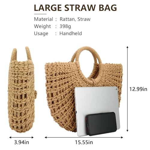 FENBEN Straw Hobo Bags for Women Round Beach Purse Large Woven Bag miniatura 5