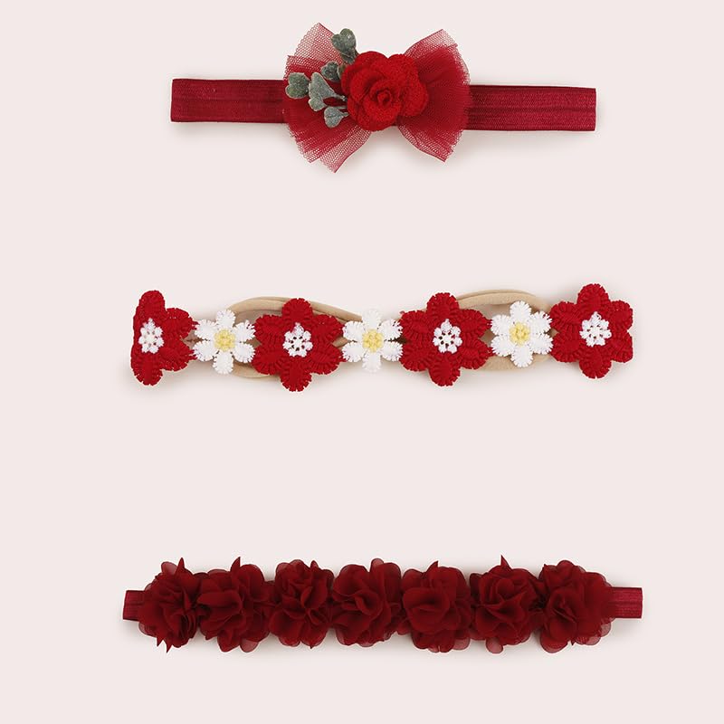 cherrboll Baby Girl Nylon Headbands, 3Pcs Handmade Floral Hair Bows, Stretchy Flower Hairbands for Newborns Infants Toddlers Christmas - Image 8