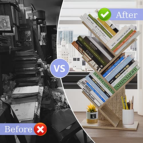 R Ruisheng 4 Shelves Wood Tree Bookcase, Retro Floor Standing Bookshelf For Books/Magazines/Cds, Organizer Shelves For Home Office, Bedroom, Living Room #TOP4