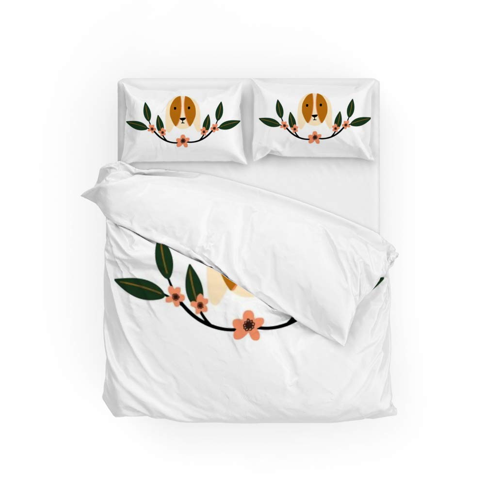 Housse de couette motif chien mignon et fleurs pour chambre cosy