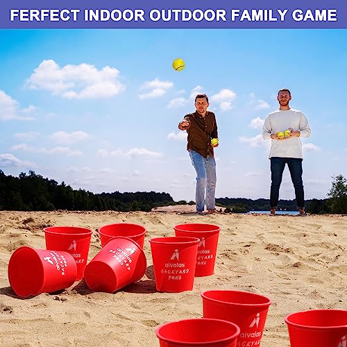 Aivalas Yard Pong Outdoor Games, Giant Yard Games Set with 12 Buckets and Balls for Adults and Family, Toss Game Throwing Games for Beach, Camping, Lawn and Backyard by Aivalas - Used condition - Image 6