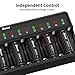 BONAI AA AAA Battery Charger 16 Bay for NiMH Rechargeable Batteries Independent Control with LED Light and Standard American AC Charging Plug, Battery not Included - Black