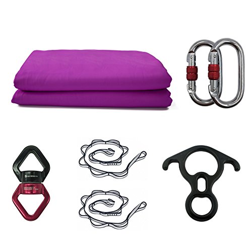 F.Life Aerial Silks Standard Kit Pilates Yoga Flying Swing Aerial Yoga Hammock Silk Fabric for Yoga (10 Yards of Fabric) (Purple)