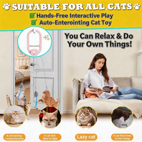 Image of Interactive Cat Toy, Electric Cat Teaser, Door Clip, 2 Motion Modes,Pink