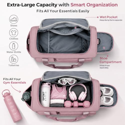 Image of FIORETTO Women's Gym Duffle Bag with Shoes Compartment, 30L Capacity, Ideal for Travel, Gym, Sports, Duffel, Weekender