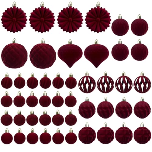 Boules de Noël floquées velours bordeaux pour des fêtes chaleureuses - 2