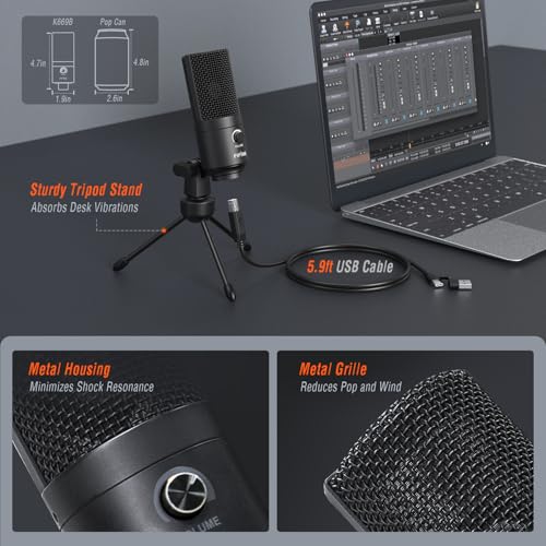 Image of FIFINE K669B USB Microphone, Condenser Recording Mic for Vocals, Meeting | Metal Cardioid Laptop Mic for MAC OS, Windows, Voice Overs, Streaming, Online Meeting and YouTube Videos