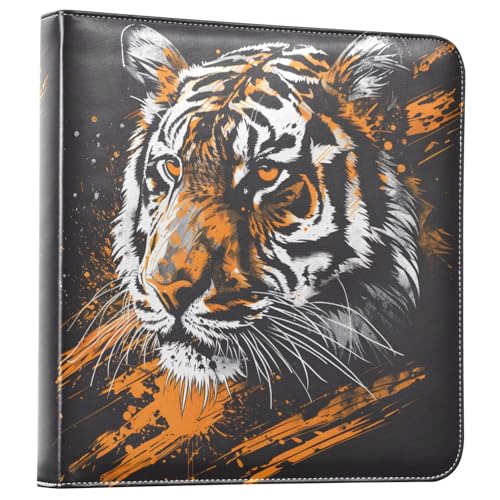 JIPONI Tiger Print Head Large Photo Album, DIY Leather Cover Scrapbook Albums for 4x6 5x7 6x8 Pictures, Self Adhesive Memory Book for Wedding, Baby, Family