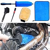 Motorcycle Cleaning Brush Kit, Easy Reach Brush, Wool Wash Mitt, Stiff Tire Brush, Detailing Brush& Microfiber Towel for Motorcycle Mudguard, Rims, Paint, Exhaust