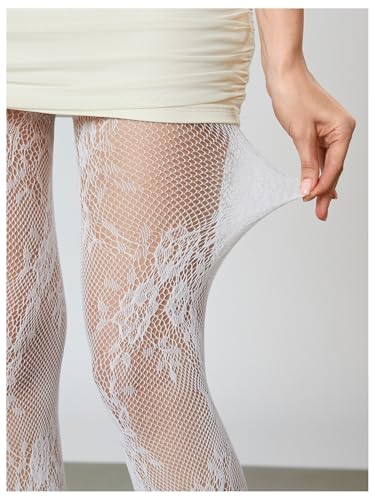 Image of RoseSeek Women's Floral Lace Fishnet Tights Kawaii Y2K See Through Stocking
