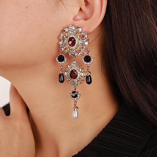 Boho Fashion Punk Gothic Black Tassels Earrings Rhinestone Retro Pearls Statement Halloween Earrings Dangling Earrings Chandelier Long Drop Earrings for Women2