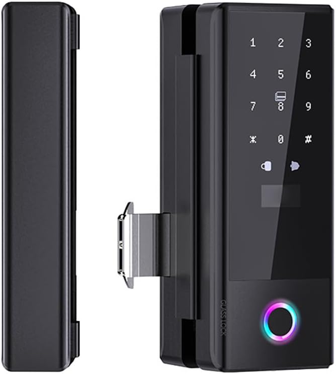 Smart Lock Glass Door Lock WiFi Remote Unlocking TY APP Fingerprint Password IC Card Mechanical Key Unlocking Methods Door Lock Interchangeable Lock Body Direction for 10-12mm Thickness